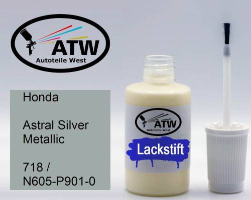 Honda, Astral Silver Metallic, 718 / N605-P901-0: 20ml Lackstift, von ATW Autoteile West.